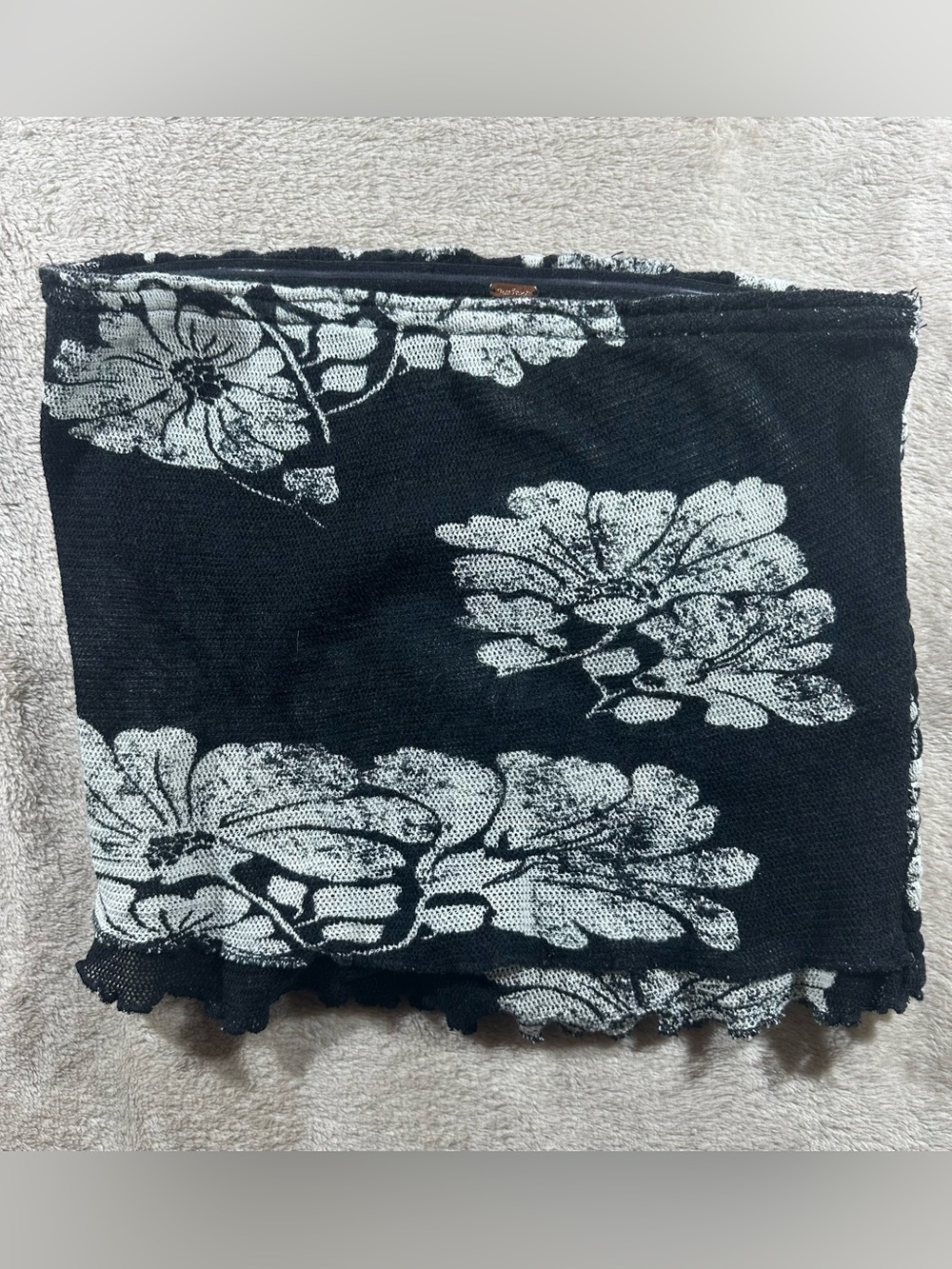 Free People Black and White Floral Knit Crop Top